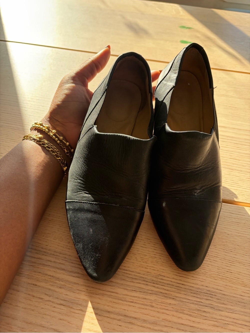 Poppy Barley Black Leather Women's Pointed Slip-On Loafers